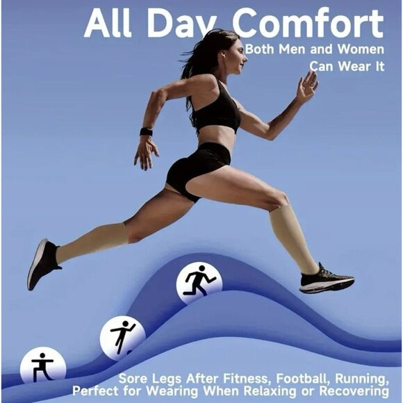 Compression Socks Leg Support Unisex Open Toe Knee Stockings Long Sleeves - Picture 4 of 8